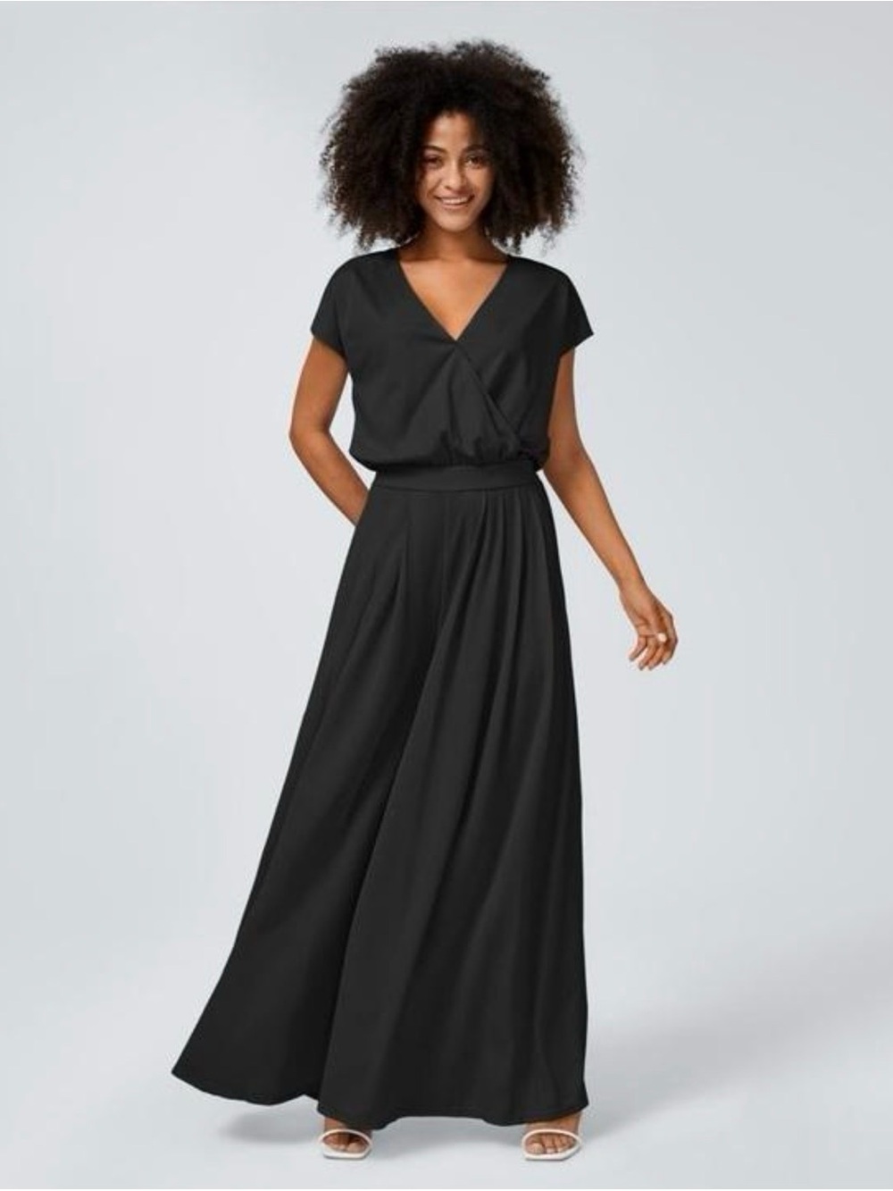 HALARA Black V‑Neck Wrap Maxi Dress